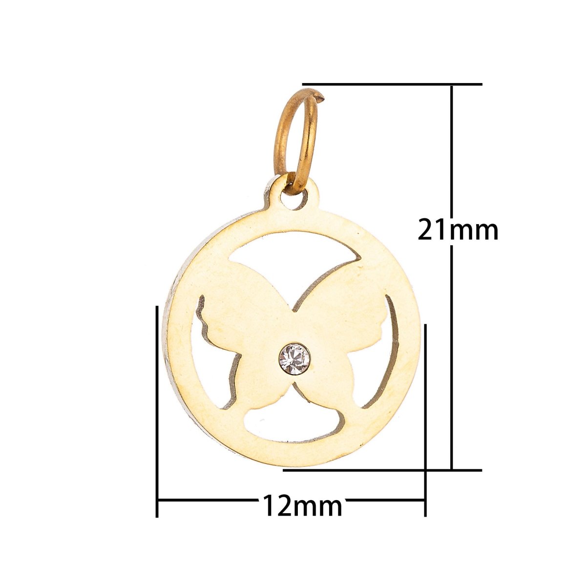 Stainless Steel Gold Simple Butterfly Medallion Cubic Zirconia Bracelet Charm Necklace Pendant Findings for Jewelry Making E-632