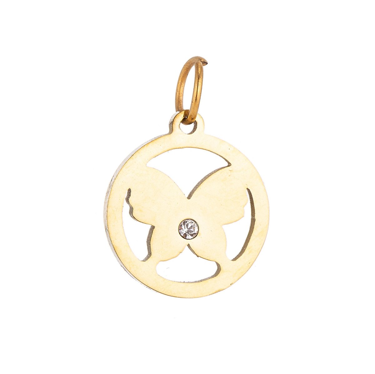 Stainless Steel Gold Simple Butterfly Medallion Cubic Zirconia Bracelet Charm Necklace Pendant Findings for Jewelry Making E-632
