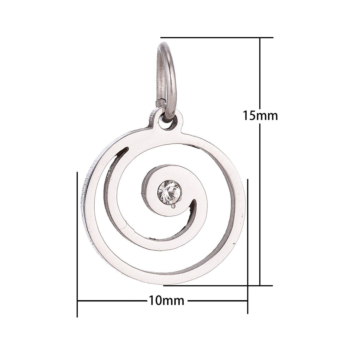 Stainless Steel Gold Simple Dainty Spiraling Pattern Cubic Zirconia Bracelet Charm Necklace Pendant Findings for Jewelry Making E-634