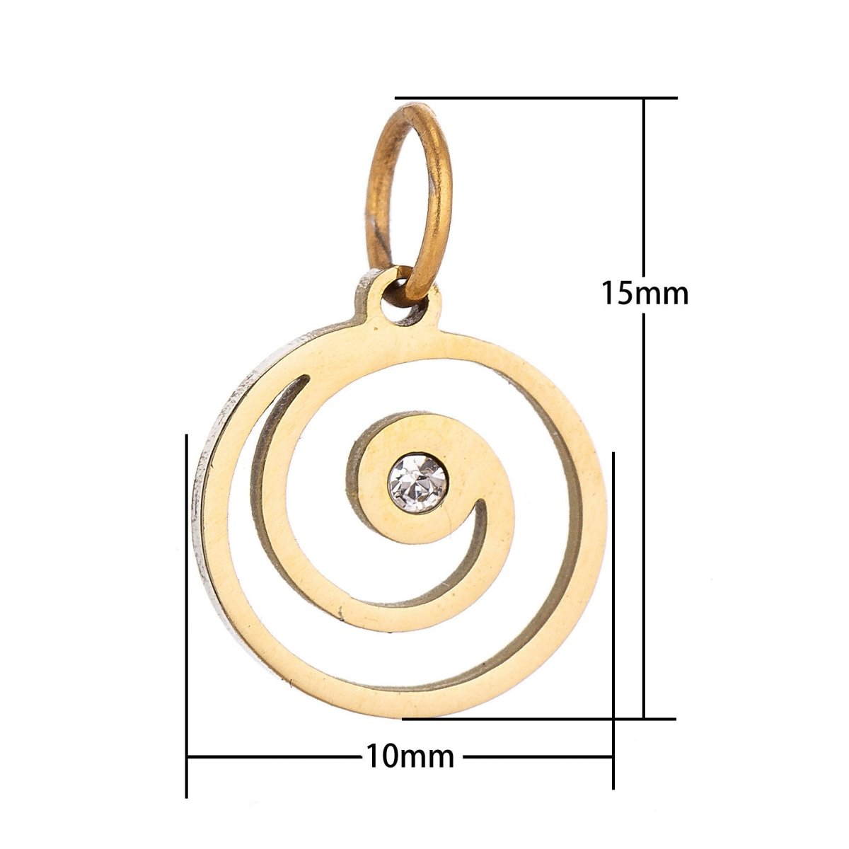 Stainless Steel Gold Simple Dainty Spiraling Pattern Cubic Zirconia Bracelet Charm Necklace Pendant Findings for Jewelry Making E-634