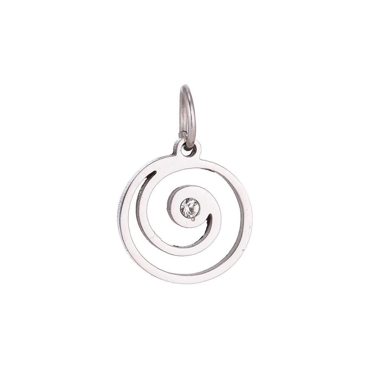 Stainless Steel Gold Simple Dainty Spiraling Pattern Cubic Zirconia Bracelet Charm Necklace Pendant Findings for Jewelry Making E-634