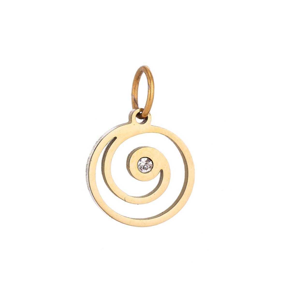 Stainless Steel Gold Simple Dainty Spiraling Pattern Cubic Zirconia Bracelet Charm Necklace Pendant Findings for Jewelry Making E-634