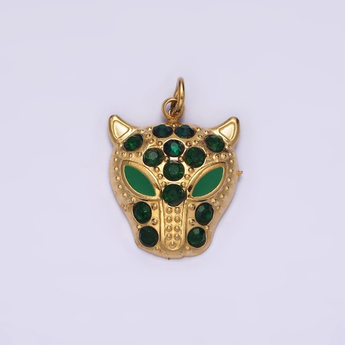 Stainless Steel Green, Black Eyed Panther Animal CZ Dotted Charm in Gold & Silver | P-678 ~P-681