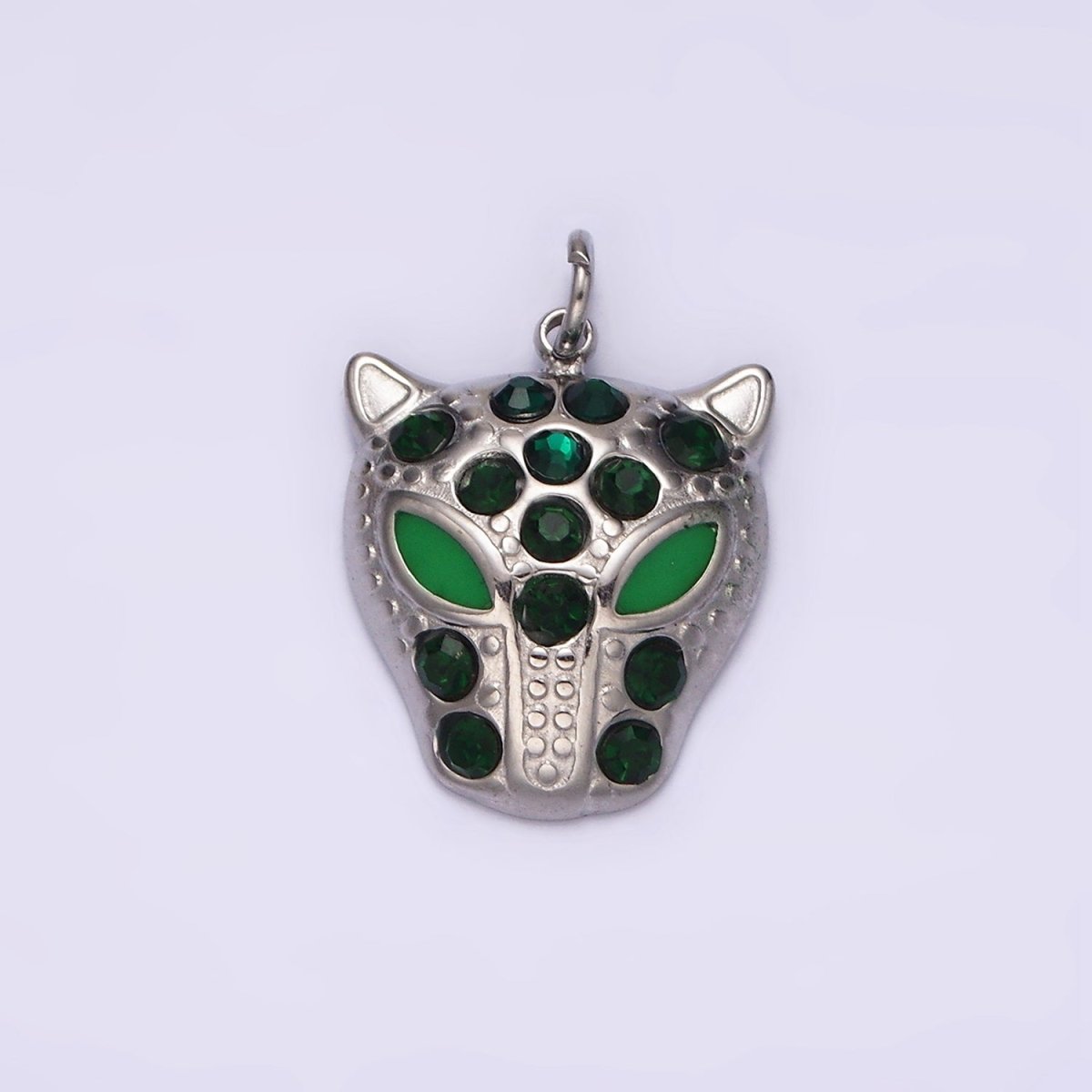 Stainless Steel Green, Black Eyed Panther Animal CZ Dotted Charm in Gold & Silver | P-678 ~P-681
