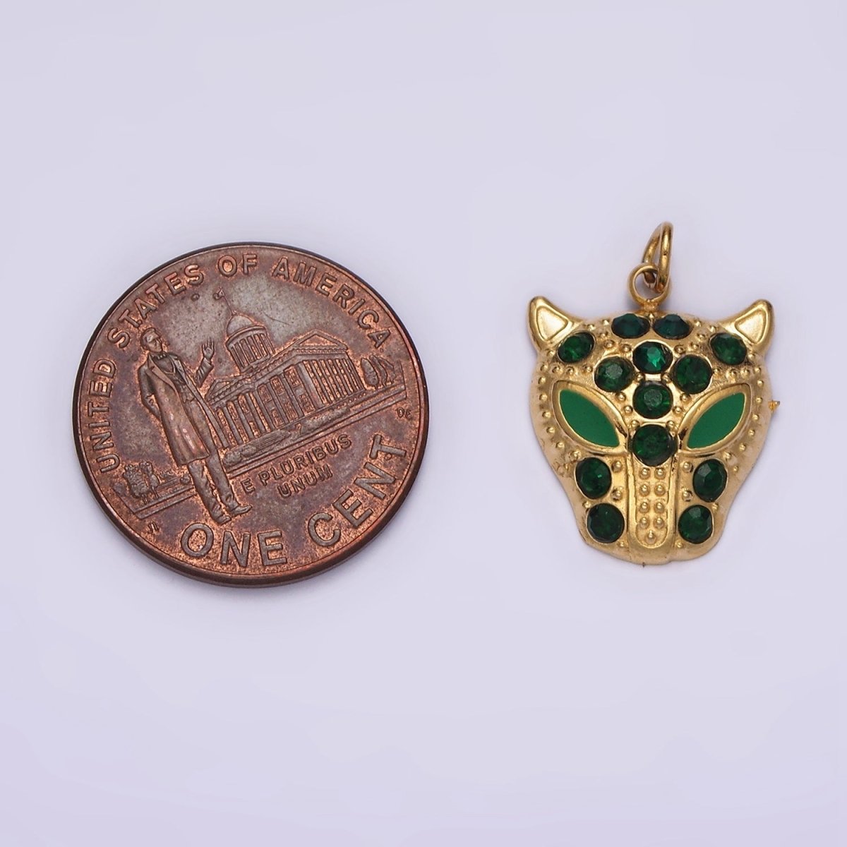 Stainless Steel Green, Black Eyed Panther Animal CZ Dotted Charm in Gold & Silver | P-678 ~P-681