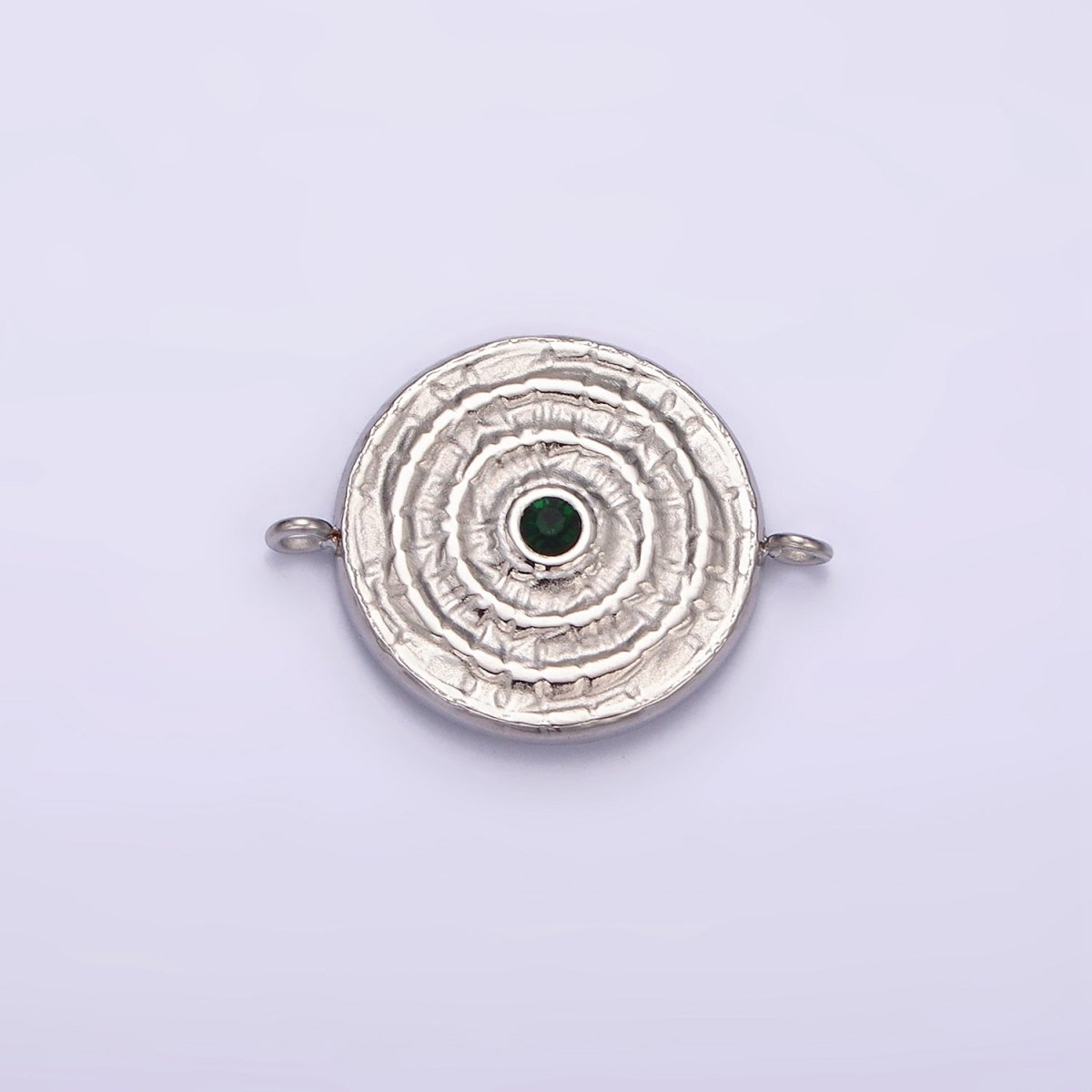 Stainless Steel Green, Clear CZ 15mm Textured Circular Round Connector in Gold & Silver | P-684~P-687