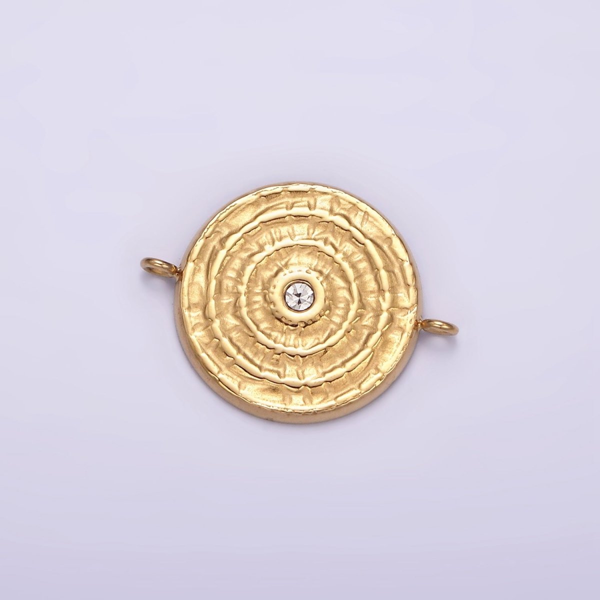 Stainless Steel Green, Clear CZ 15mm Textured Circular Round Connector in Gold & Silver | P-684~P-687