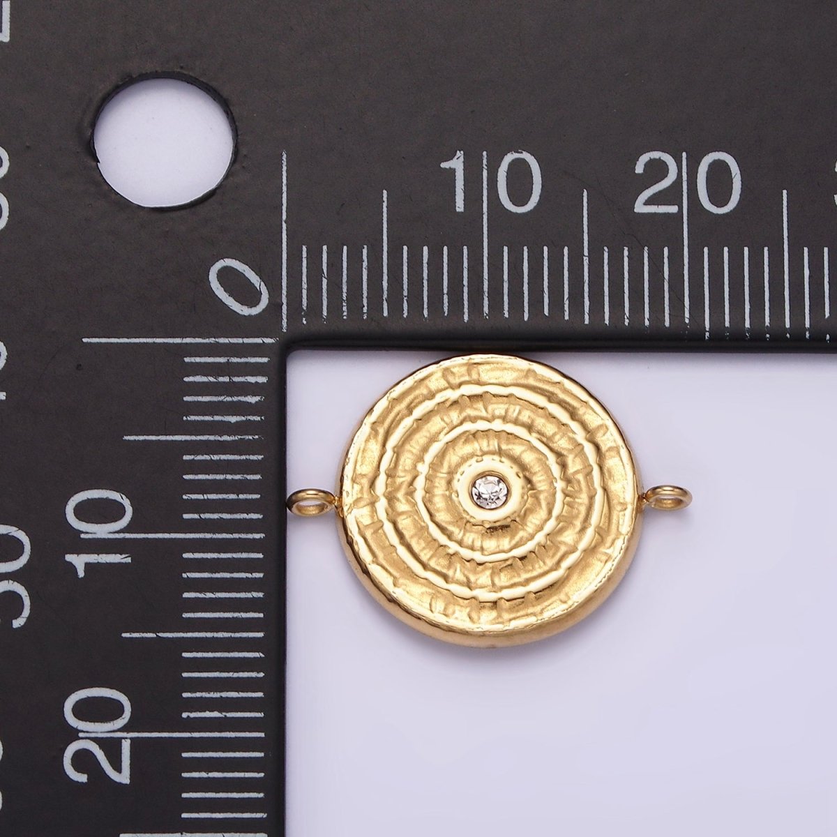 Stainless Steel Green, Clear CZ 15mm Textured Circular Round Connector in Gold & Silver | P-684~P-687