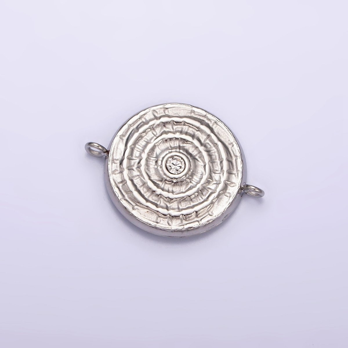 Stainless Steel Green, Clear CZ 15mm Textured Circular Round Connector in Gold & Silver | P-684~P-687