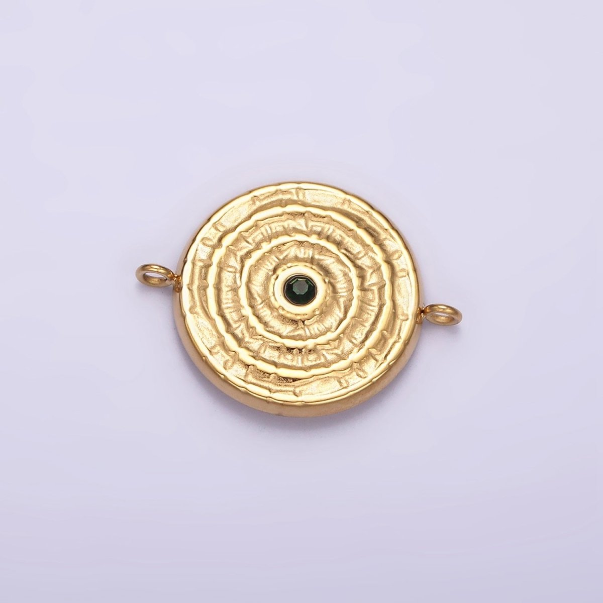 Stainless Steel Green, Clear CZ 15mm Textured Circular Round Connector in Gold & Silver | P-684~P-687