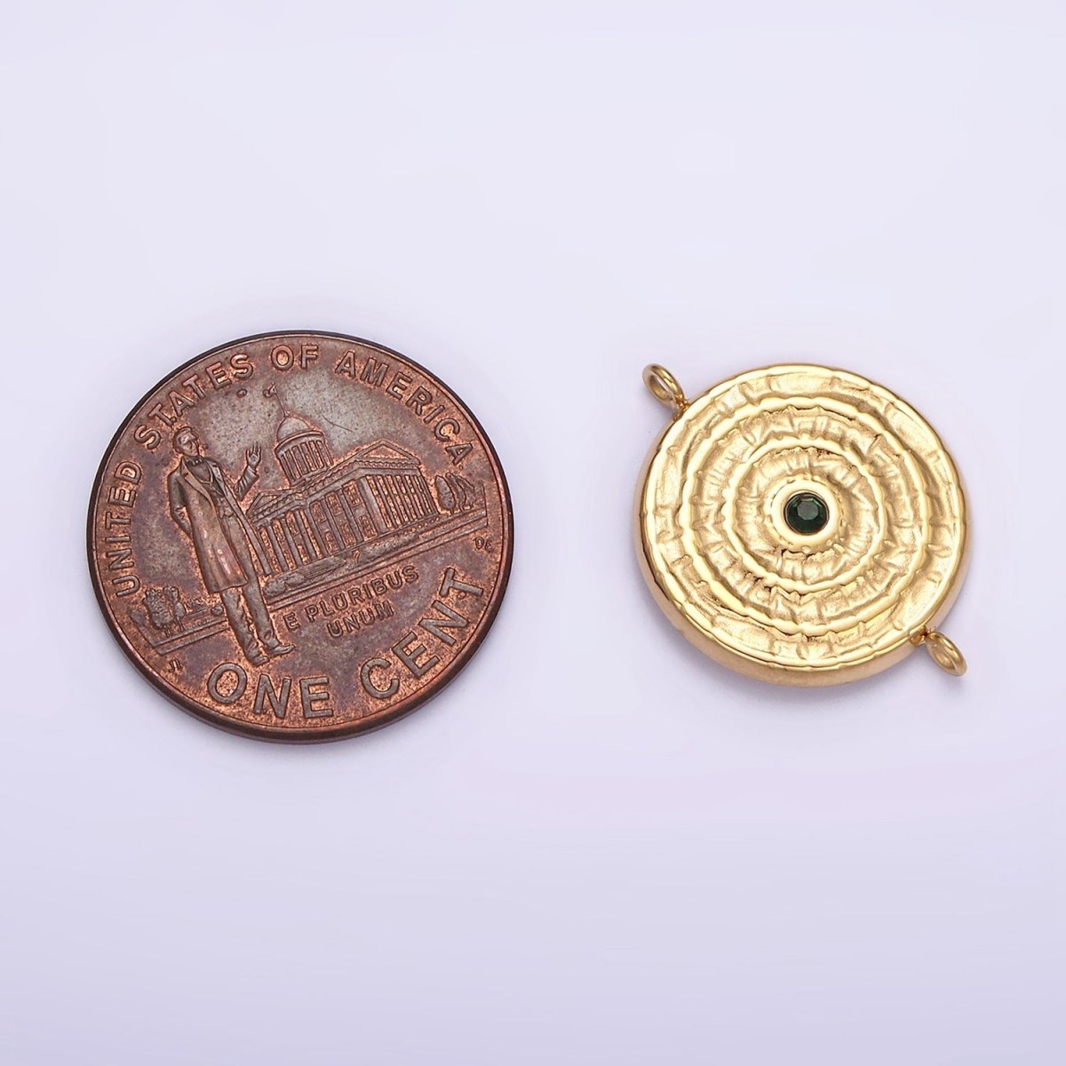 Stainless Steel Green, Clear CZ 15mm Textured Circular Round Connector in Gold & Silver | P-684~P-687