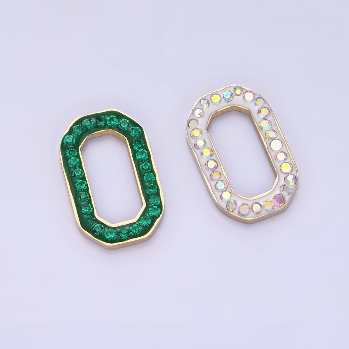 Stainless Steel Green, Clear CZ Edged Hexagonal Oblong Link Finding | Z689