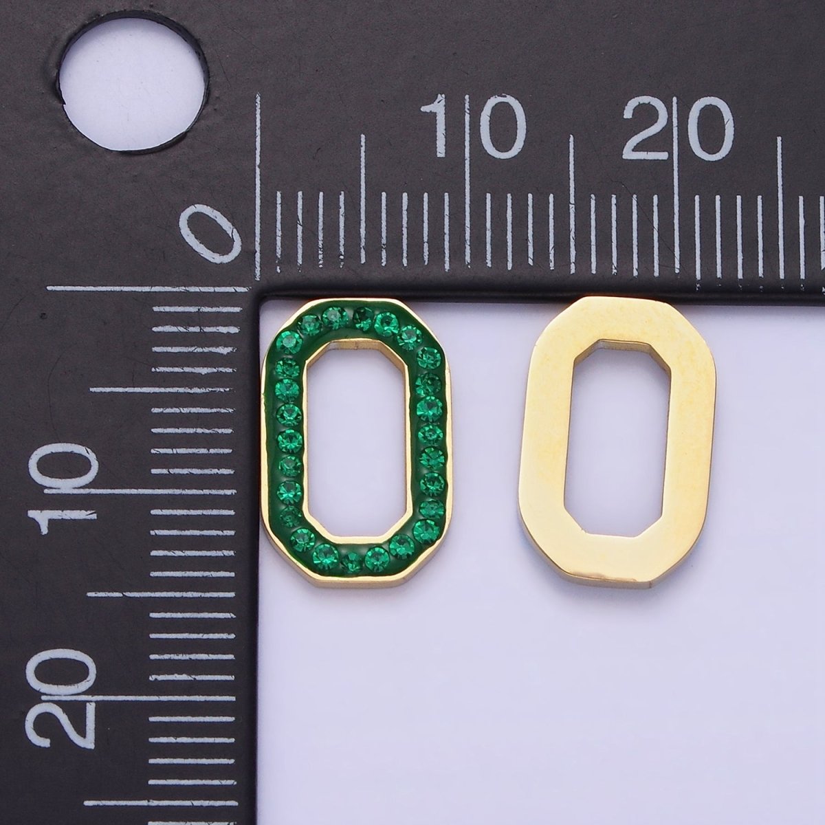 Stainless Steel Green, Clear CZ Edged Hexagonal Oblong Link Finding | Z689
