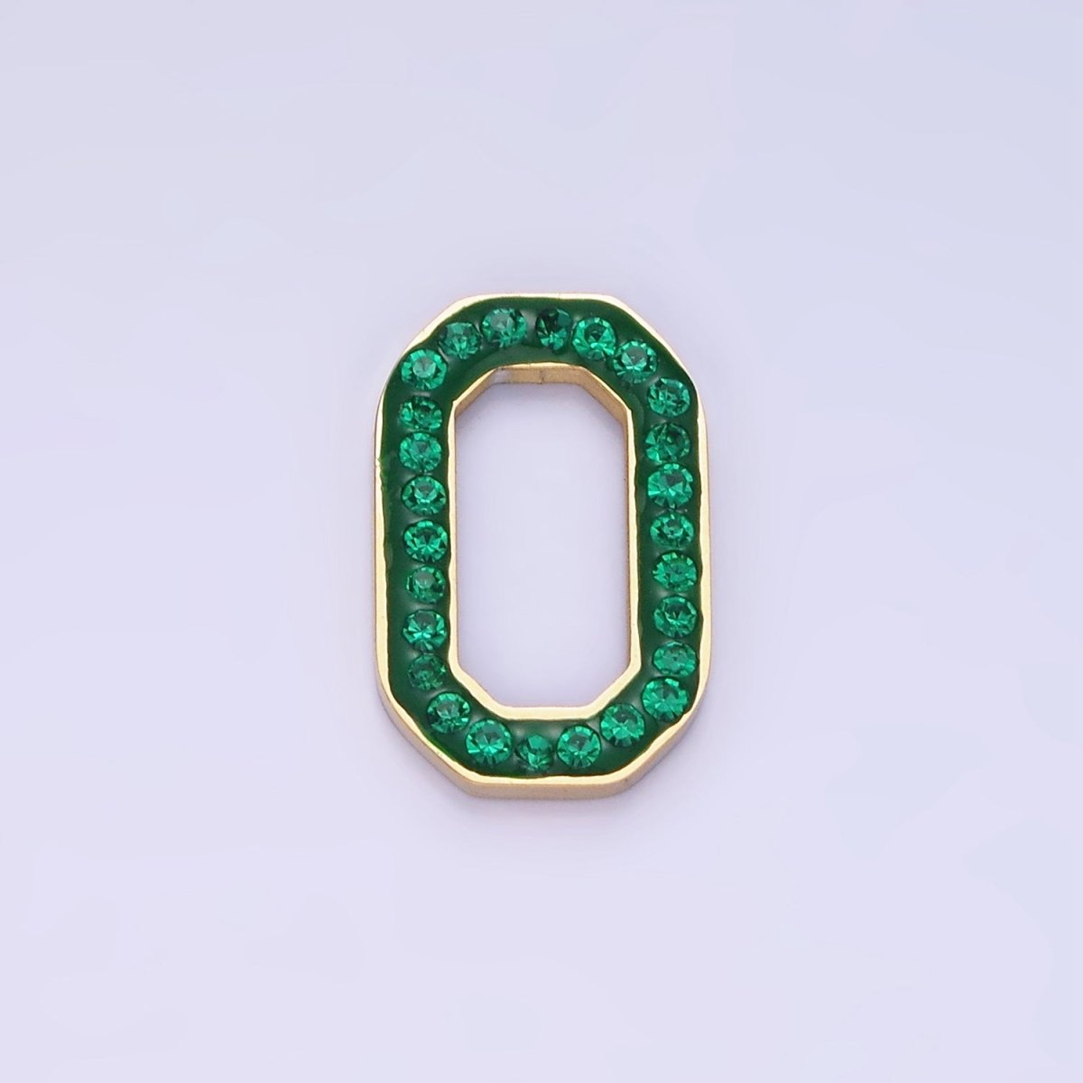 Stainless Steel Green, Clear CZ Edged Hexagonal Oblong Link Finding | Z689