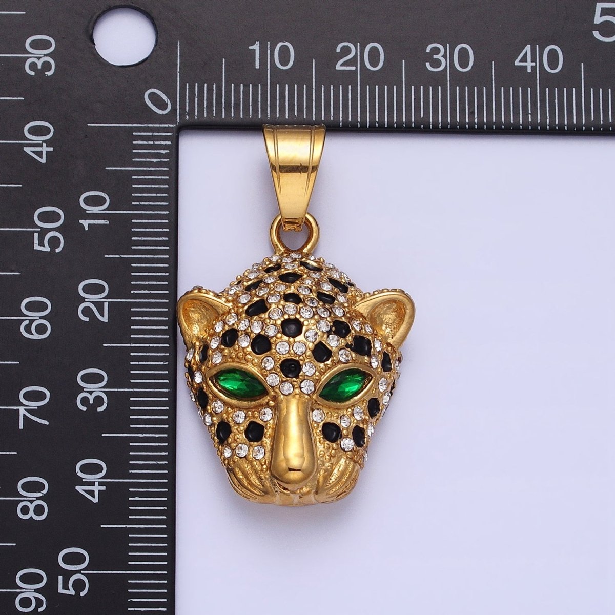 Stainless Steel Green-Eyed CZ Jaguar Animal Black White Micro Paved CZ Gold & Silver Pendant J-755 J-758