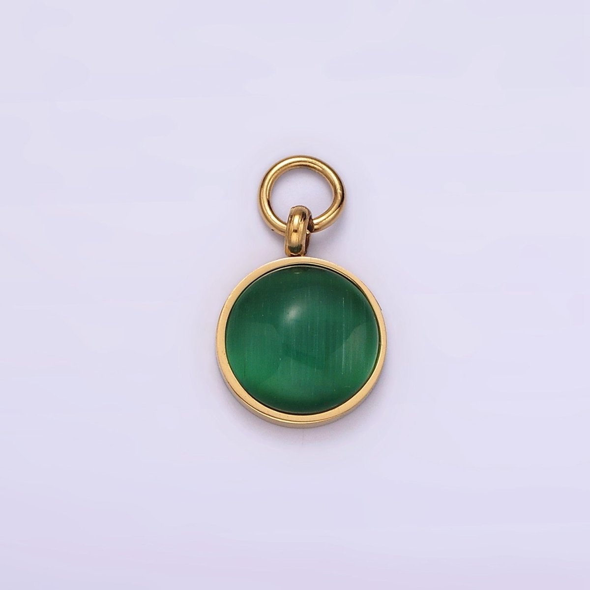 Stainless Steel Green Malachite Round Gemstone Charm in Gold & Silver | P1265