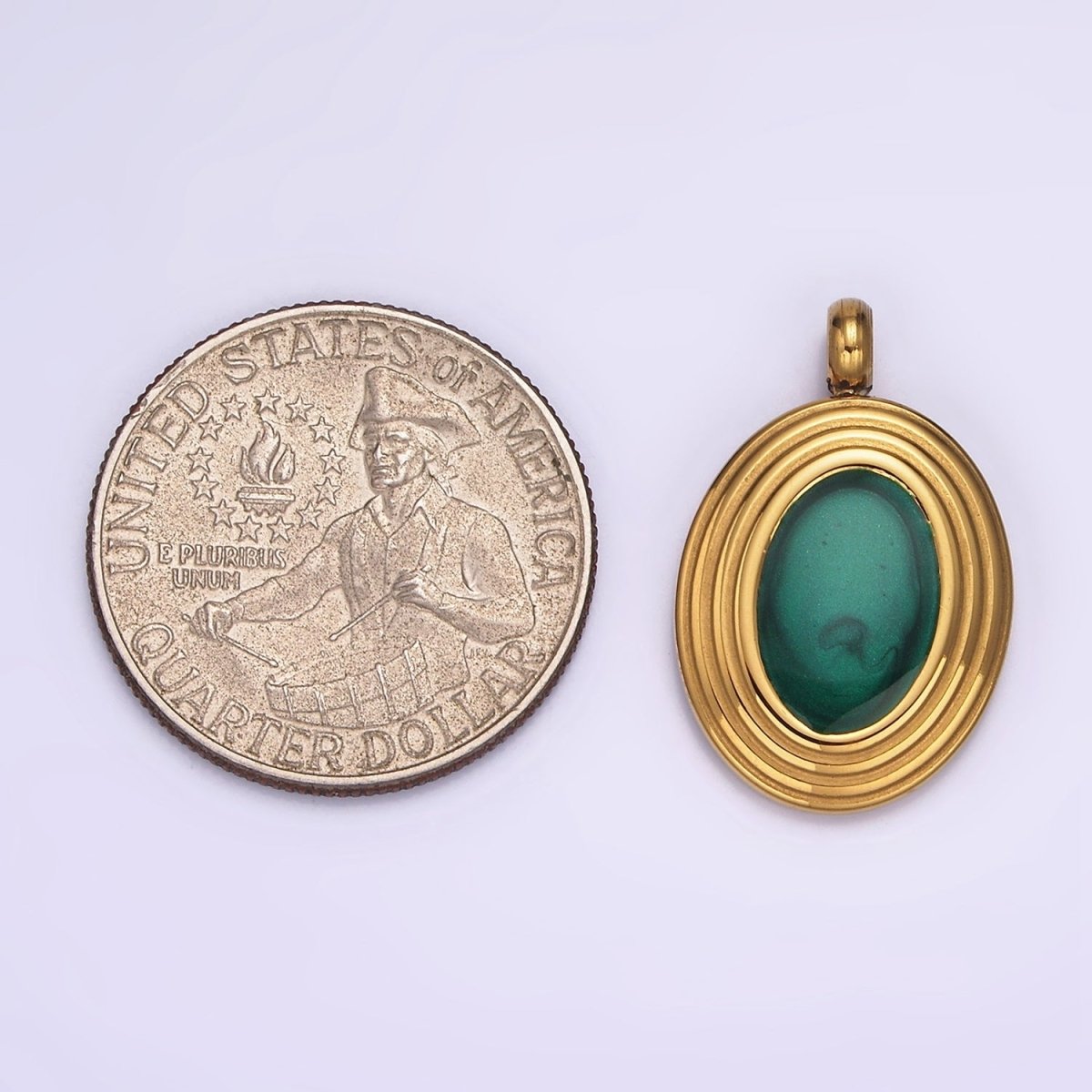 Stainless Steel Green Oval Enamel Pendant Charm Necklace DIY Jewelry Accessories | P-663
