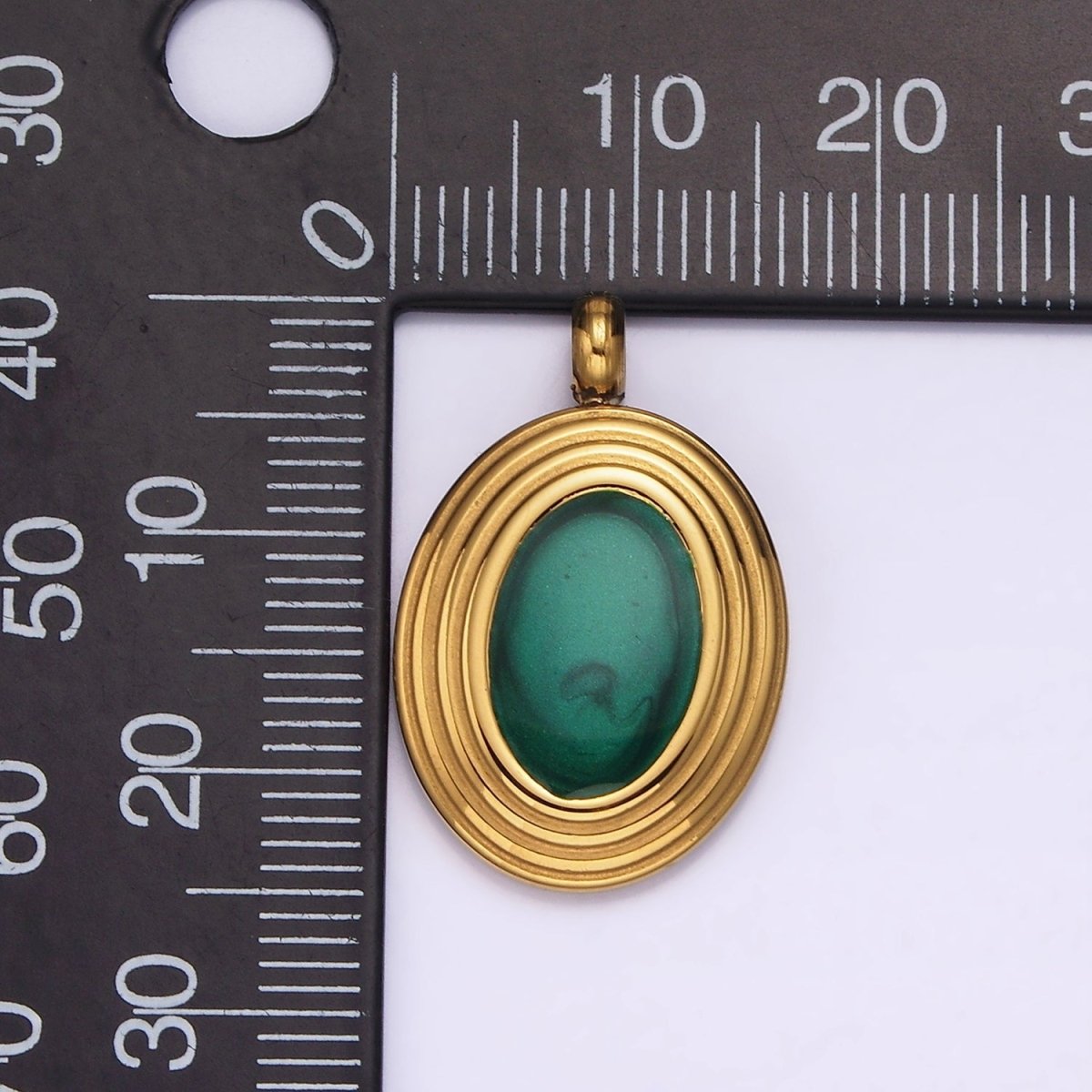Stainless Steel Green Oval Enamel Pendant Charm Necklace DIY Jewelry Accessories | P-663