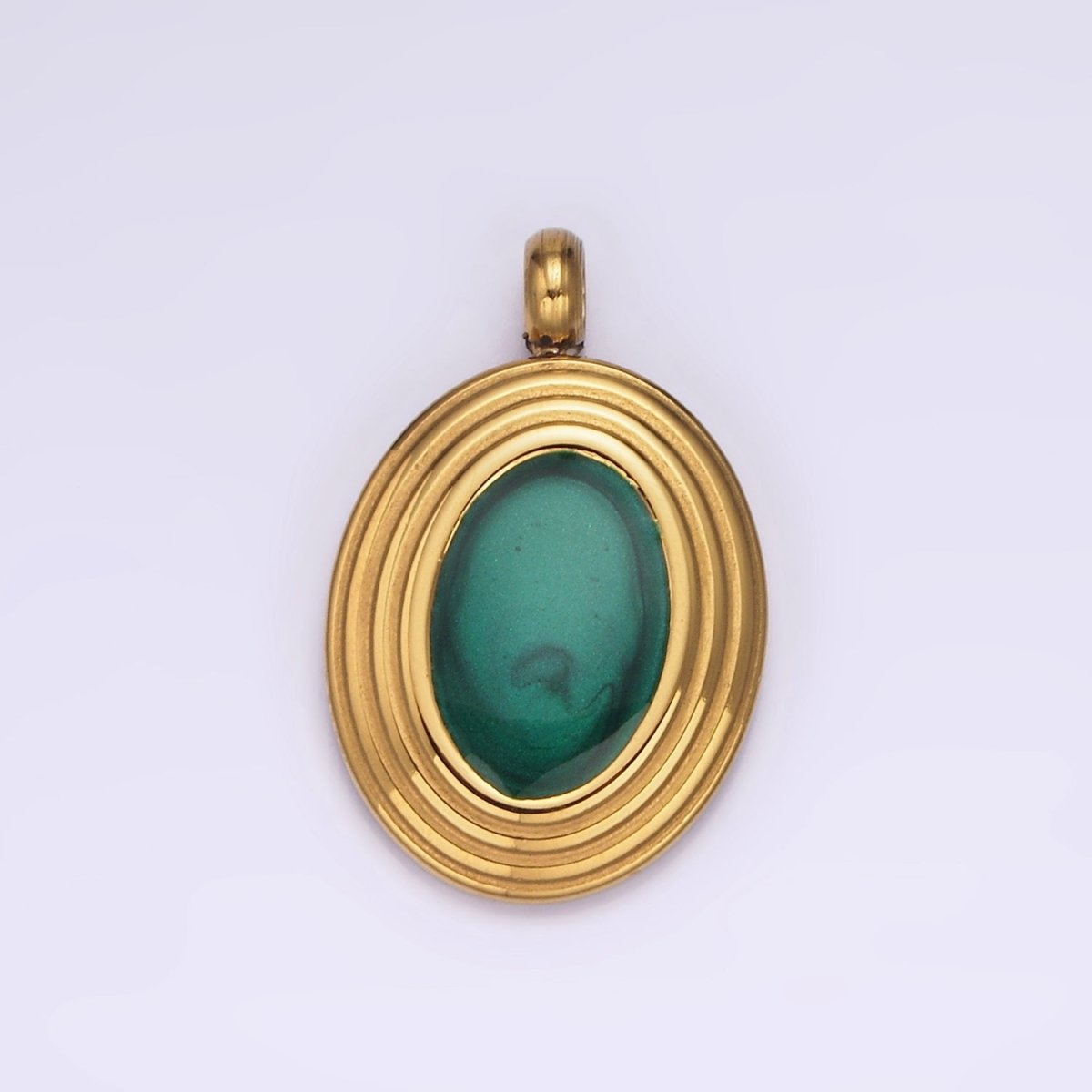 Stainless Steel Green Oval Enamel Pendant Charm Necklace DIY Jewelry Accessories | P-663