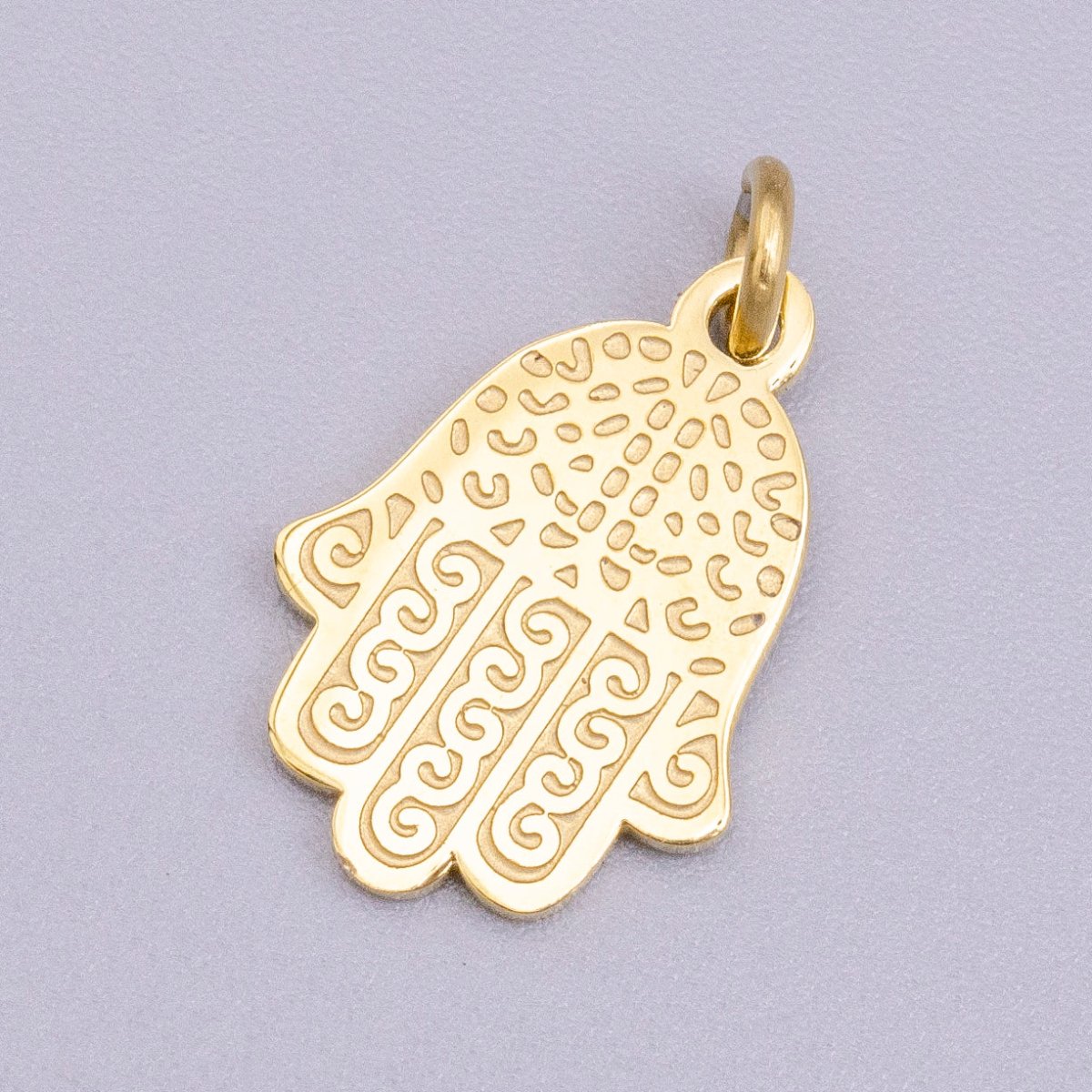 Stainless Steel Hamsa Hand Curl Doodle Engraved Charm in Gold & Silver | P-917