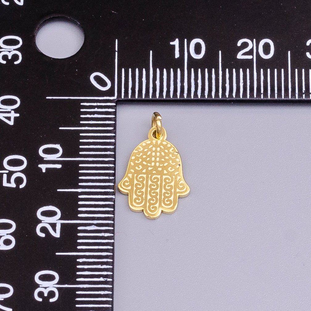 Stainless Steel Hamsa Hand Curl Doodle Engraved Charm in Gold & Silver | P-917