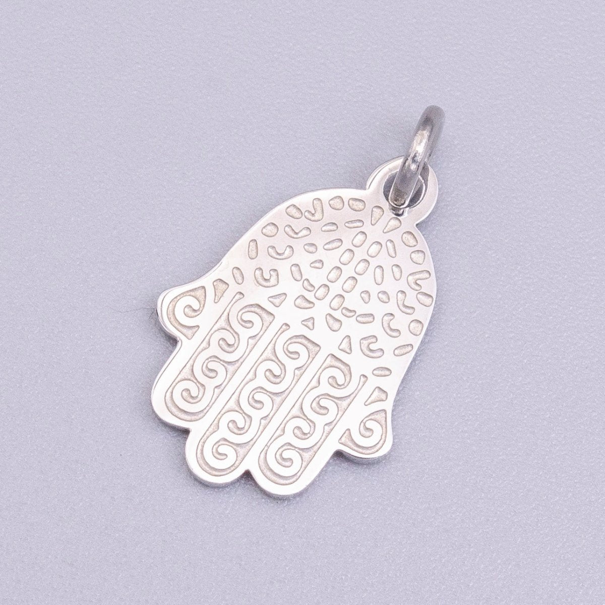 Stainless Steel Hamsa Hand Curl Doodle Engraved Charm in Gold & Silver | P-917