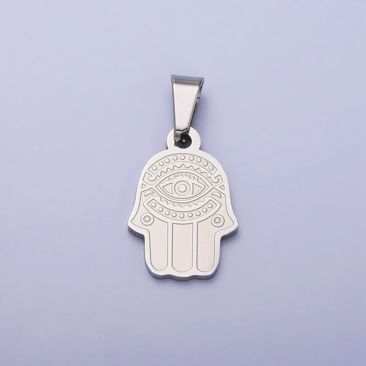Stainless Steel Hamsa Hand Evil Eye Engraved Protection Pendant in Gold & Silver J-700 J-704