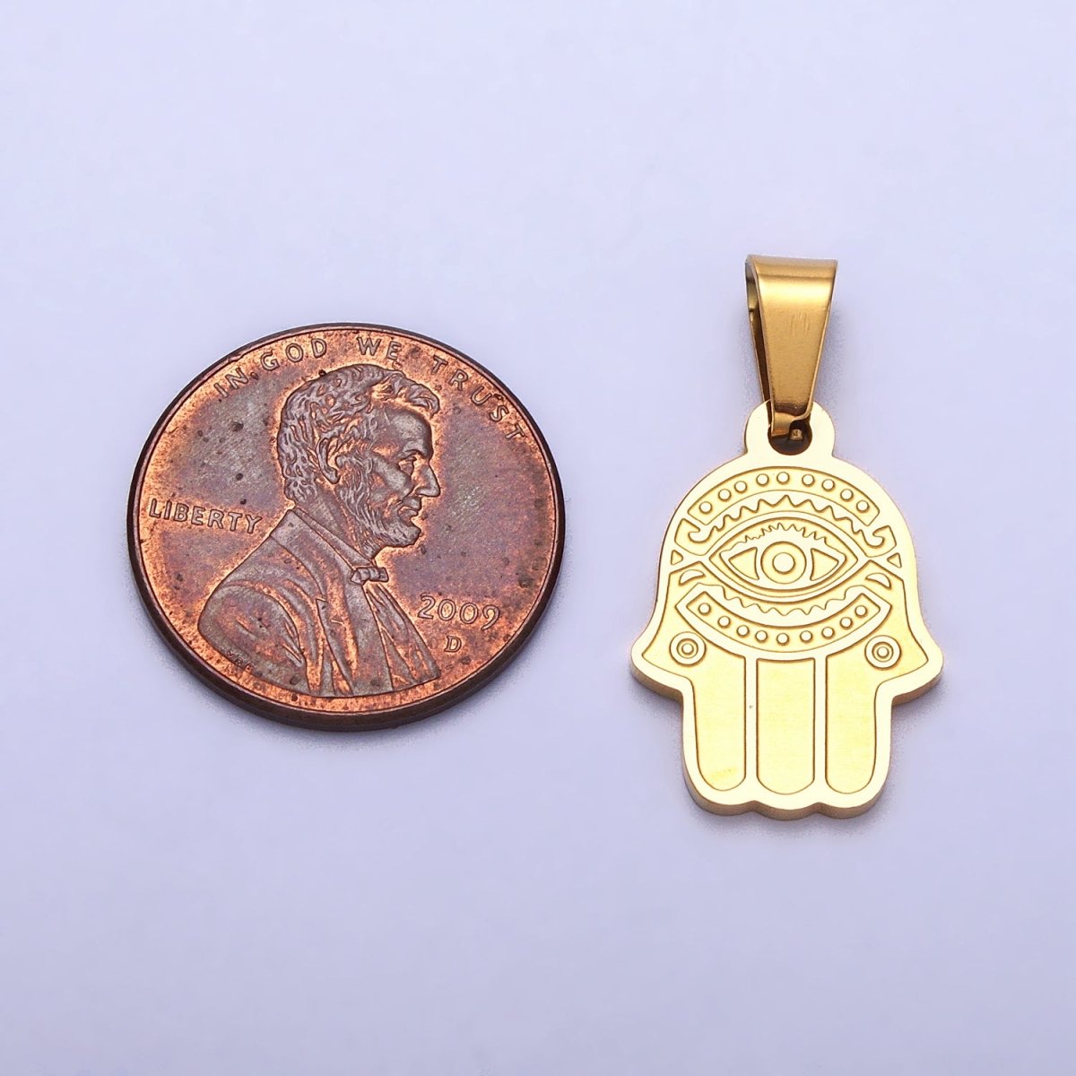 Stainless Steel Hamsa Hand Evil Eye Engraved Protection Pendant in Gold & Silver J-700 J-704