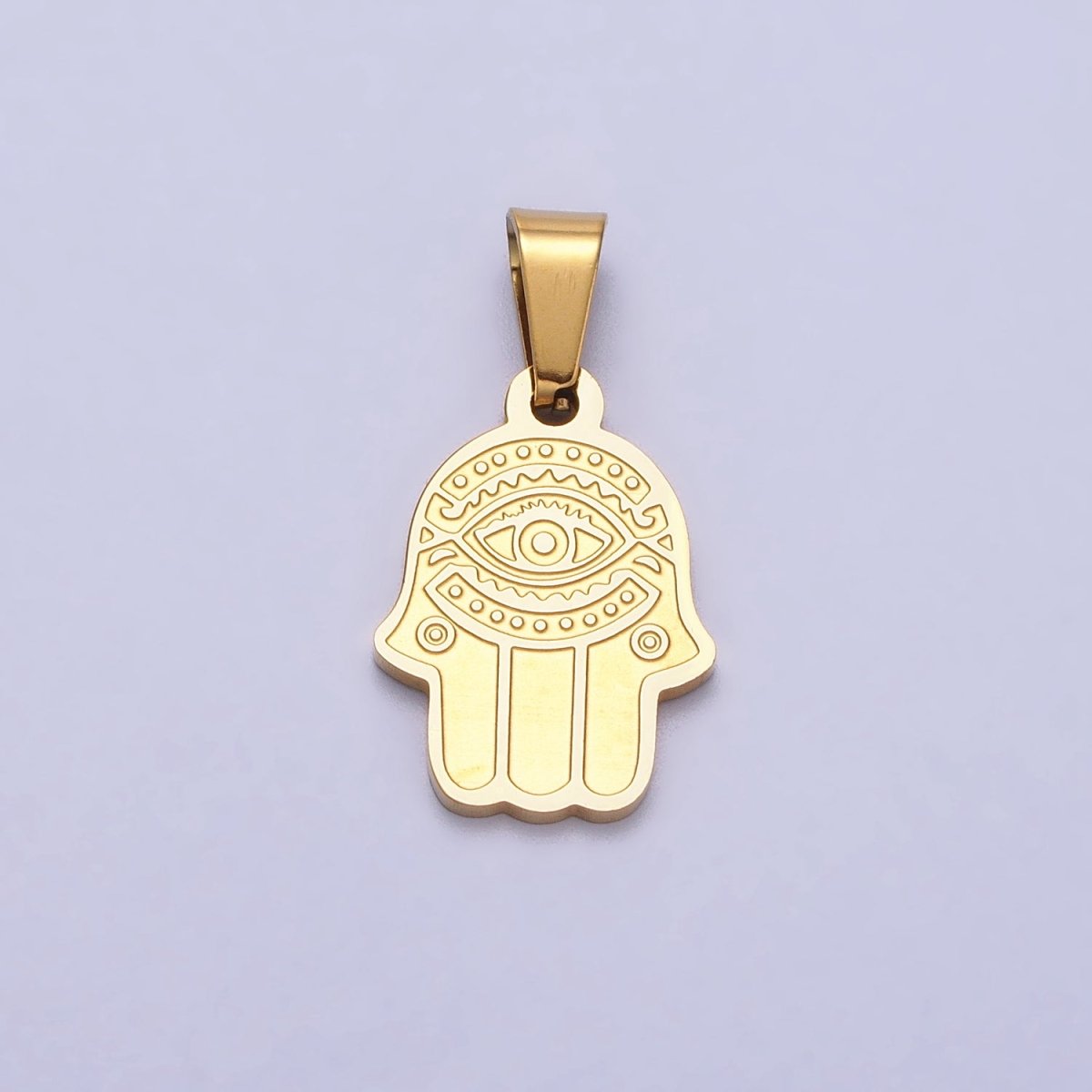 Stainless Steel Hamsa Hand Evil Eye Engraved Protection Pendant in Gold & Silver J-700 J-704