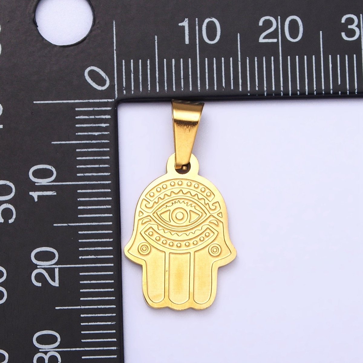 Stainless Steel Hamsa Hand Evil Eye Engraved Protection Pendant in Gold & Silver J-700 J-704