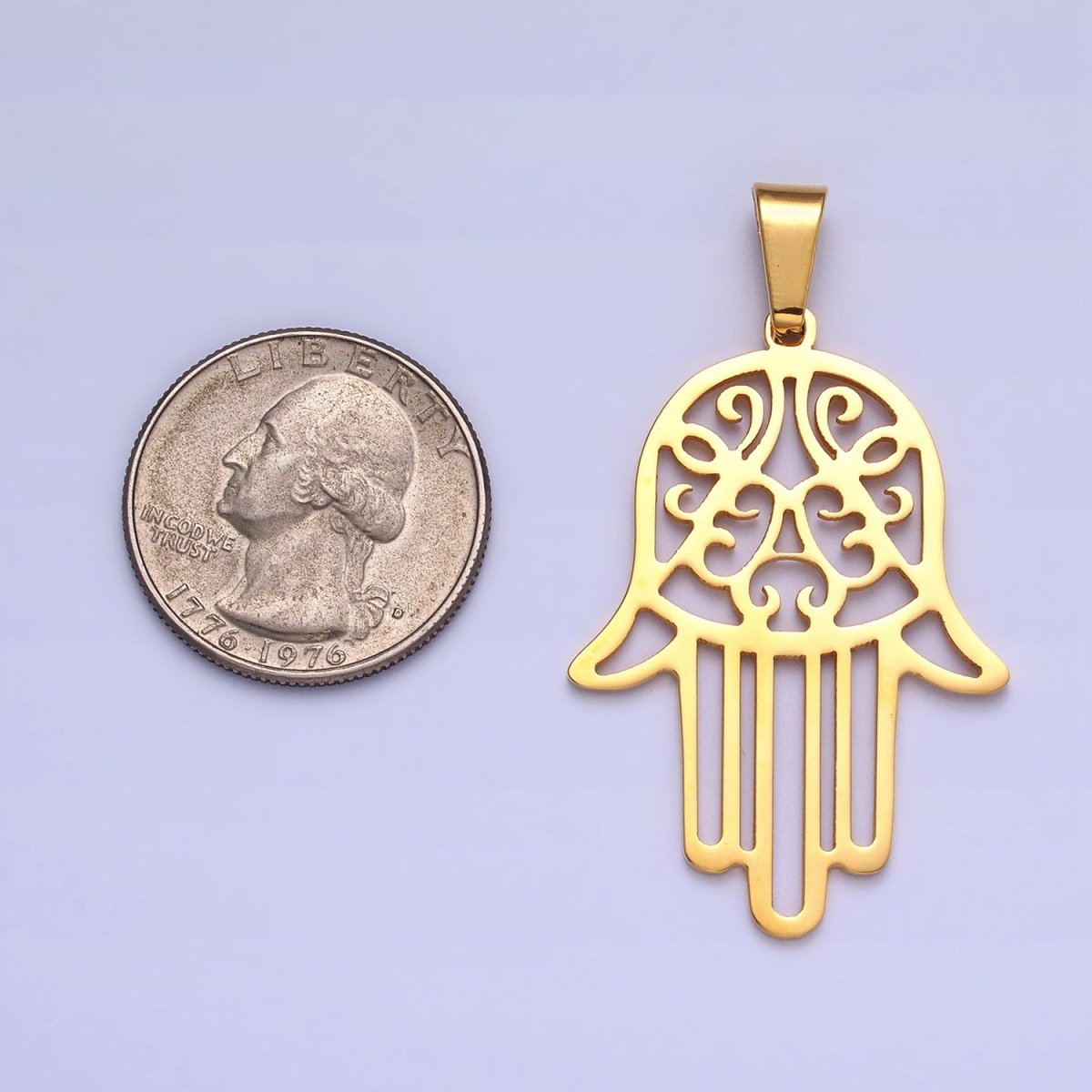 Stainless Steel Hamsa Hand Open 50mm Pendant in Gold & Silver J-712 J-713