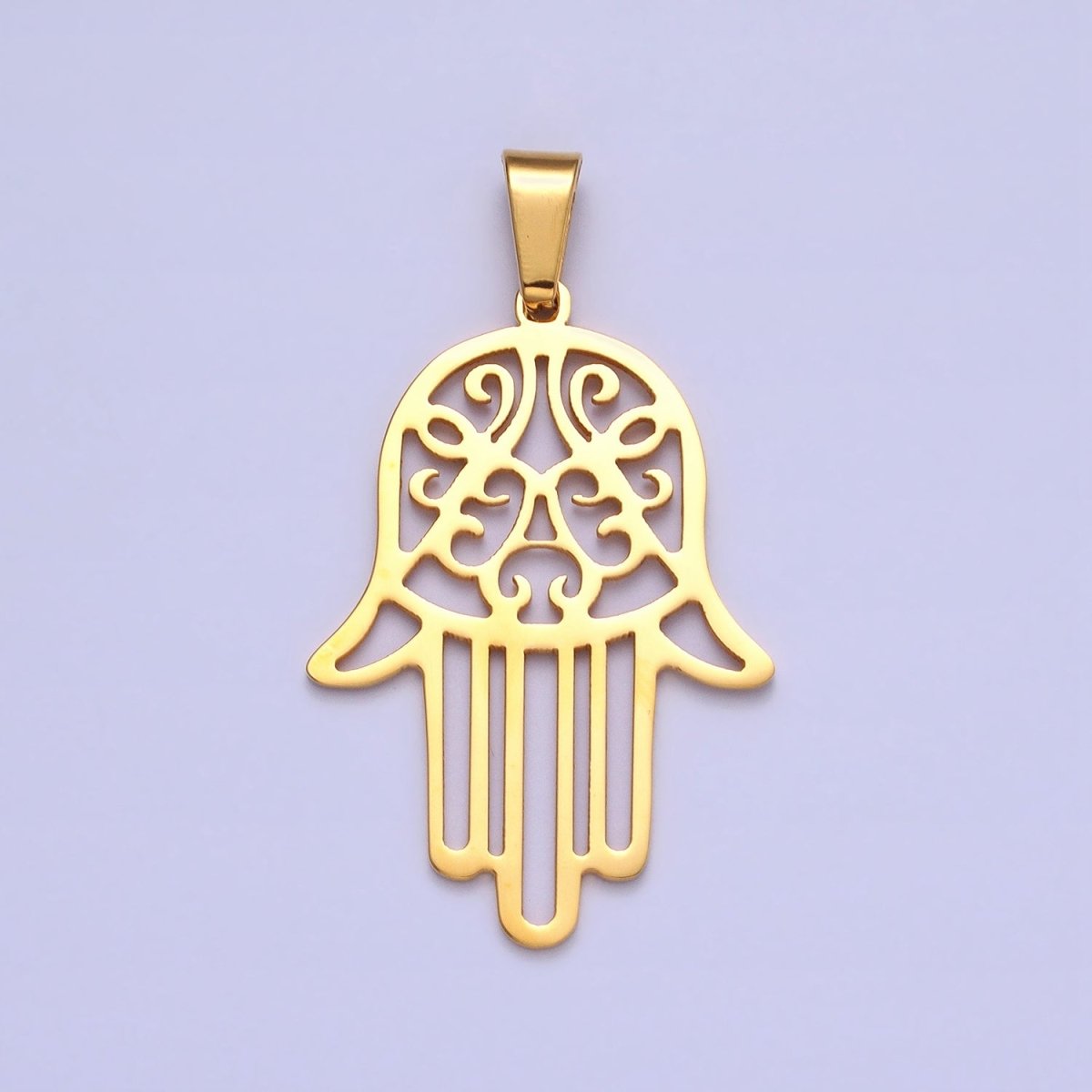 Stainless Steel Hamsa Hand Open 50mm Pendant in Gold & Silver J-712 J-713