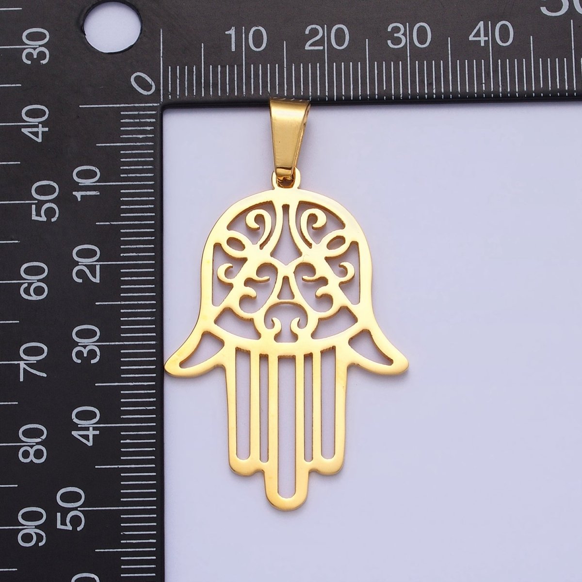 Stainless Steel Hamsa Hand Open 50mm Pendant in Gold & Silver J-712 J-713