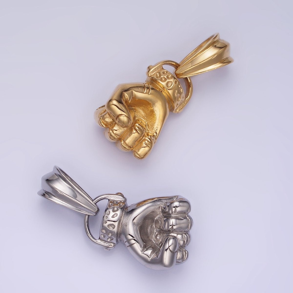 Stainless Steel 40mm Fight Fist Hand Gesture Pendant in Gold & Silver | P1209