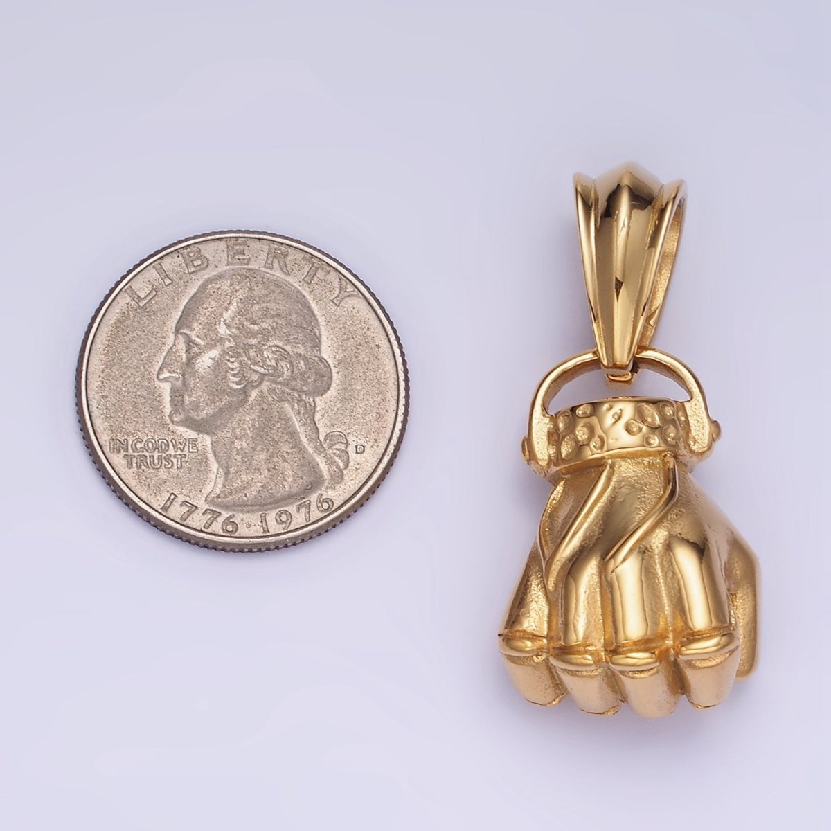 Stainless Steel 40mm Fight Fist Hand Gesture Pendant in Gold & Silver | P1209