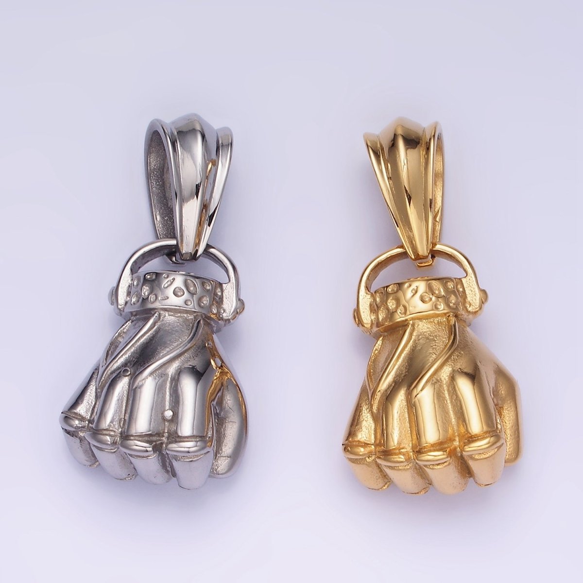 Stainless Steel 40mm Fight Fist Hand Gesture Pendant in Gold & Silver | P1209