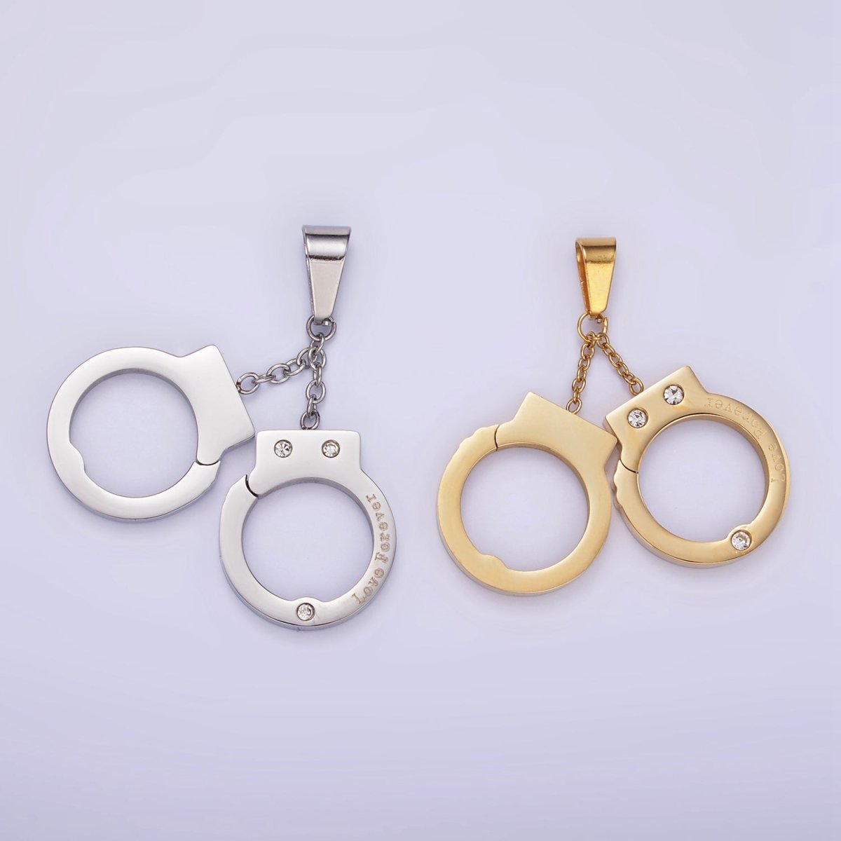 Stainless Steel Hand Cuff Charms Pendant in Gold & Silver | P1448