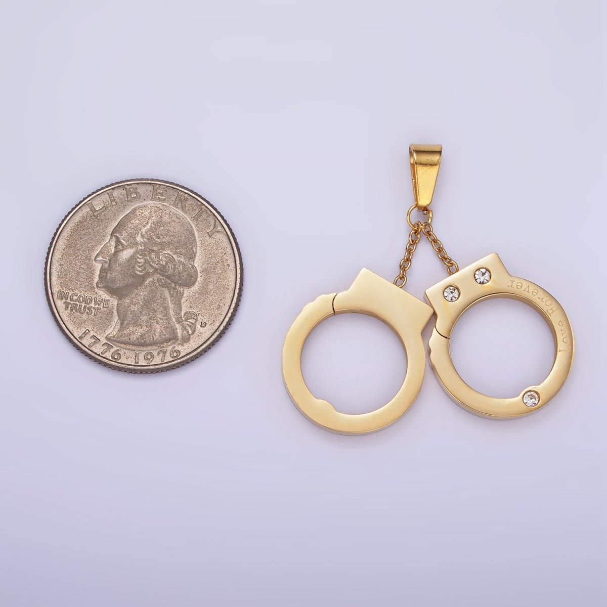 Stainless Steel Hand Cuff Charms Pendant in Gold & Silver | P1448