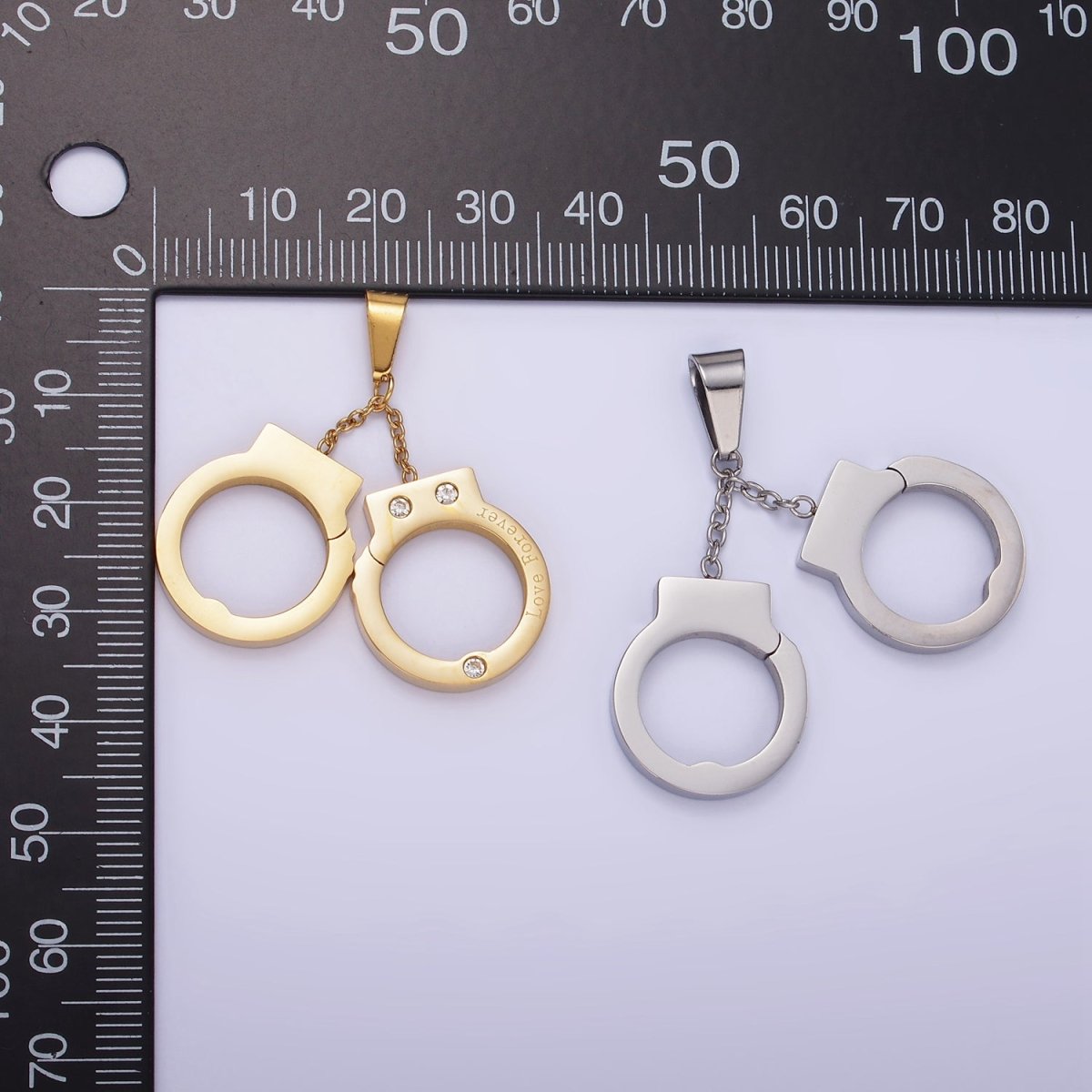 Stainless Steel Hand Cuff Charms Pendant in Gold & Silver | P1448