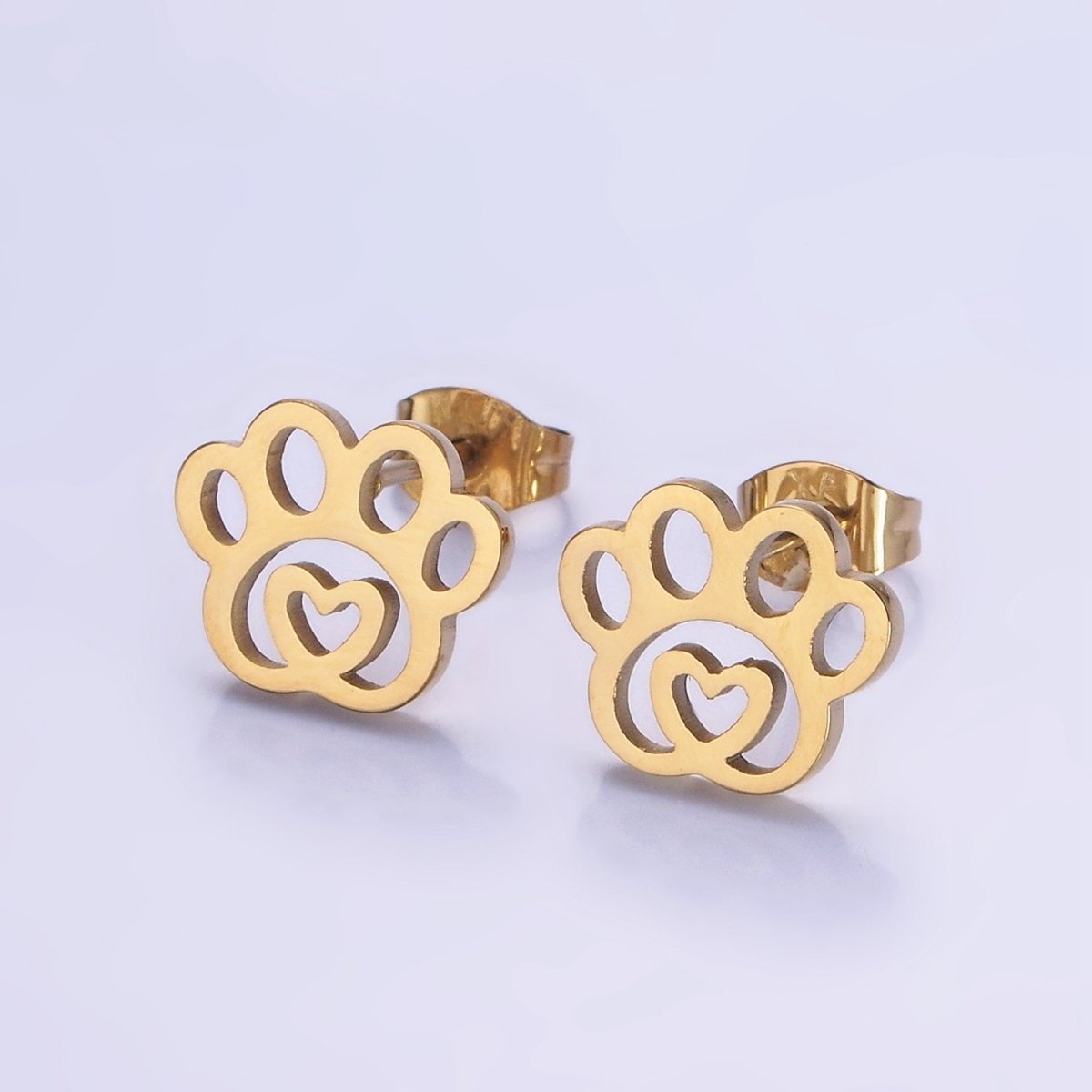 Stainless Steel Heart Animal Paw Print Stud Earrings | V510