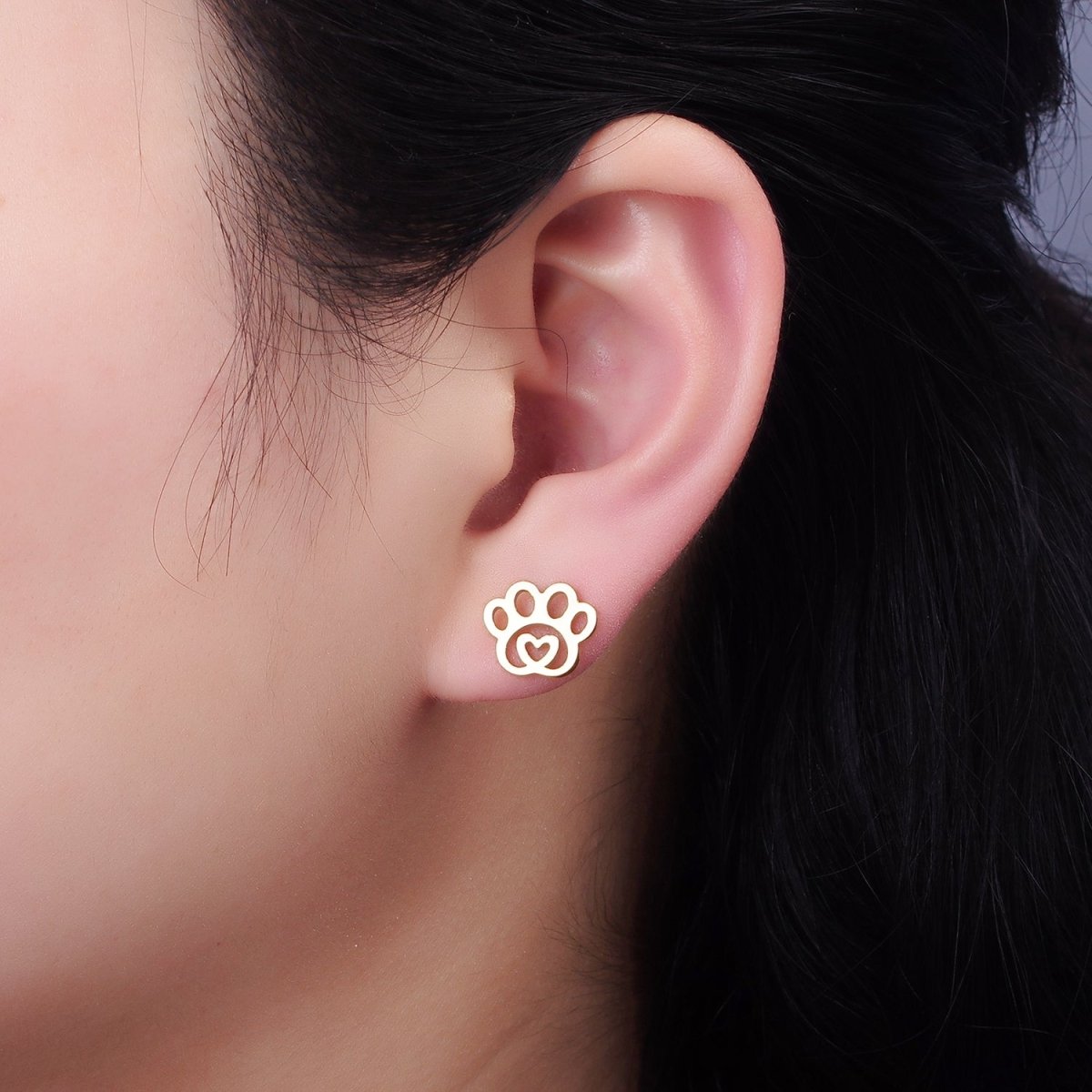 Stainless Steel Heart Animal Paw Print Stud Earrings | V510