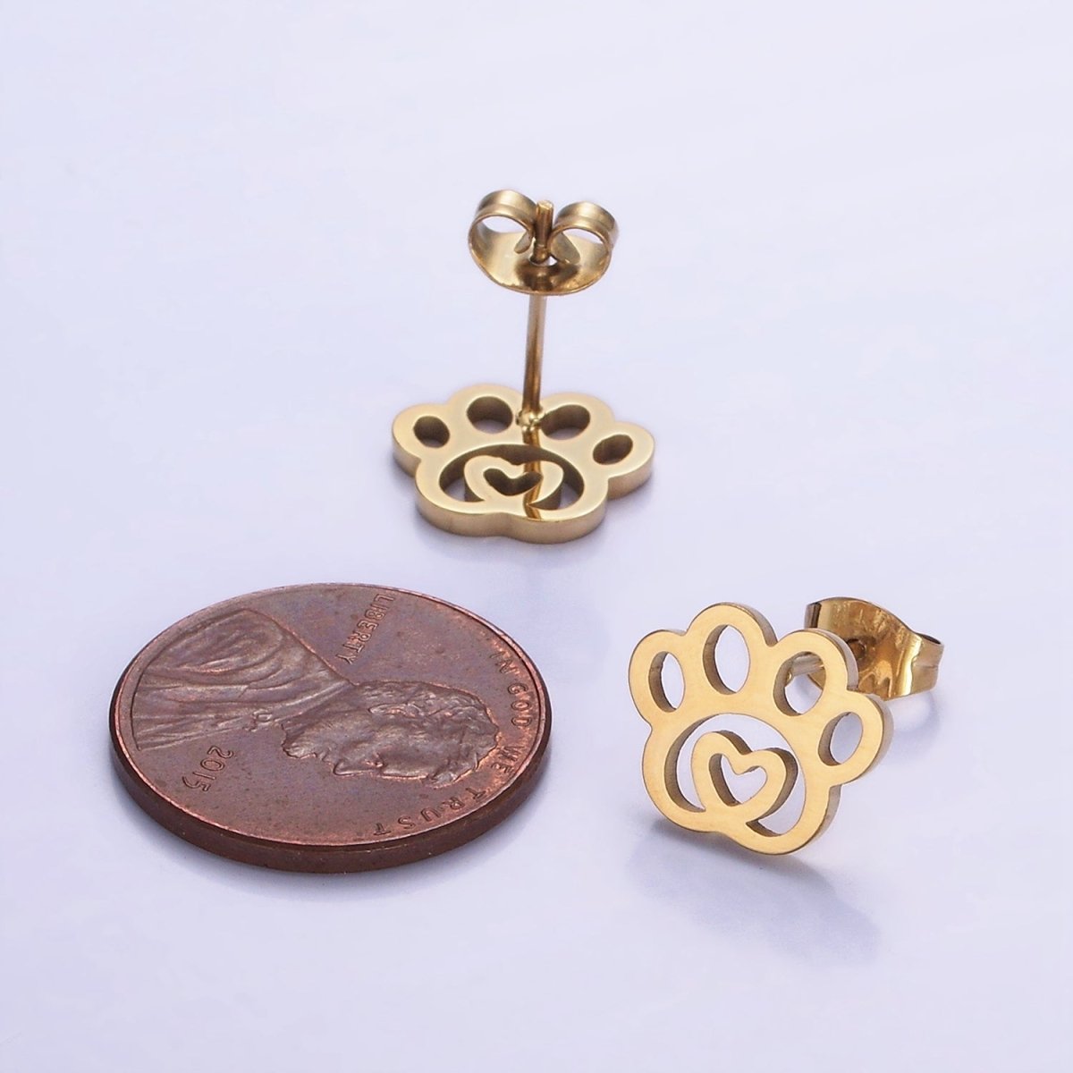 Stainless Steel Heart Animal Paw Print Stud Earrings | V510