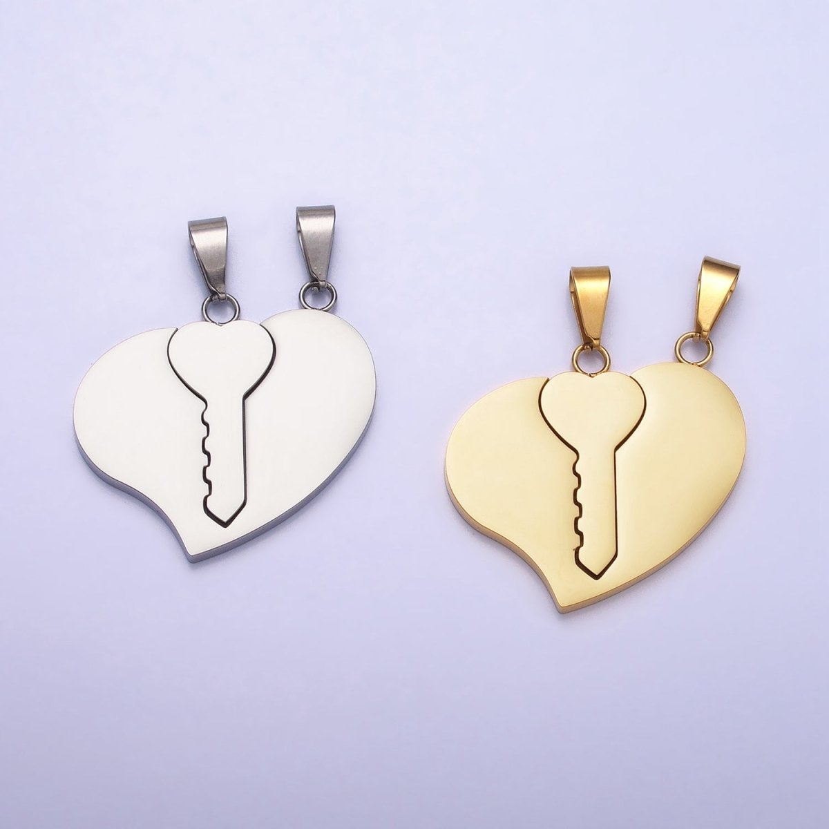 Stainless Steel Heart Key Couple's Friendship Pendant Set in Gold & Silver | P-1124