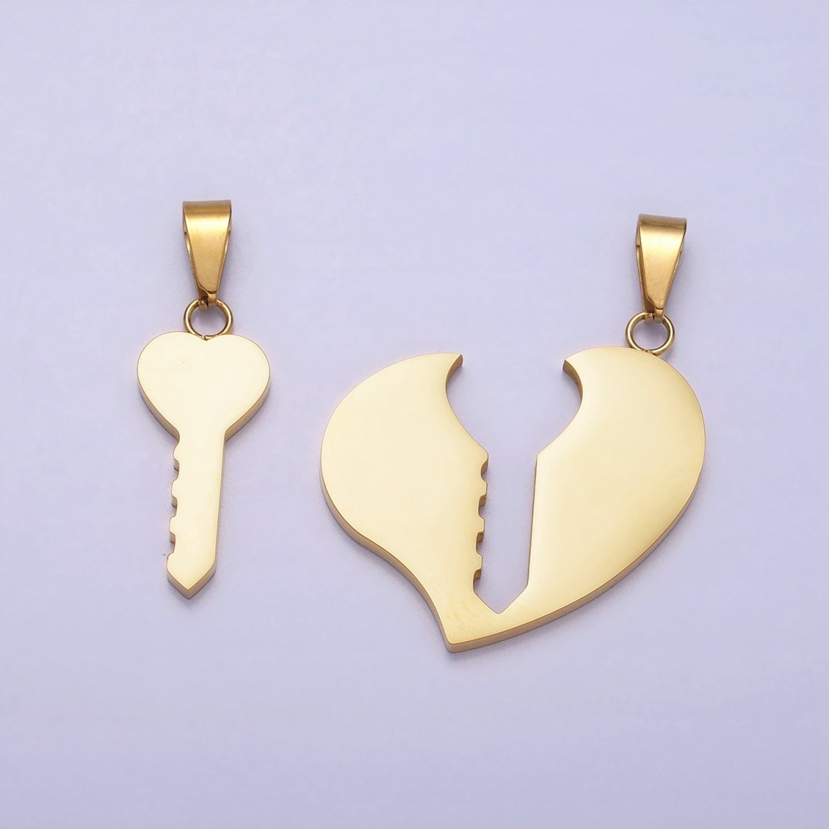 Stainless Steel Heart Key Couple's Friendship Pendant Set in Gold & Silver | P-1124