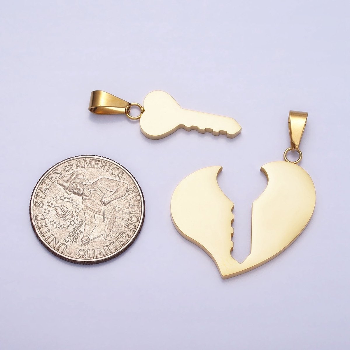 Stainless Steel Heart Key Couple's Friendship Pendant Set in Gold & Silver | P-1124
