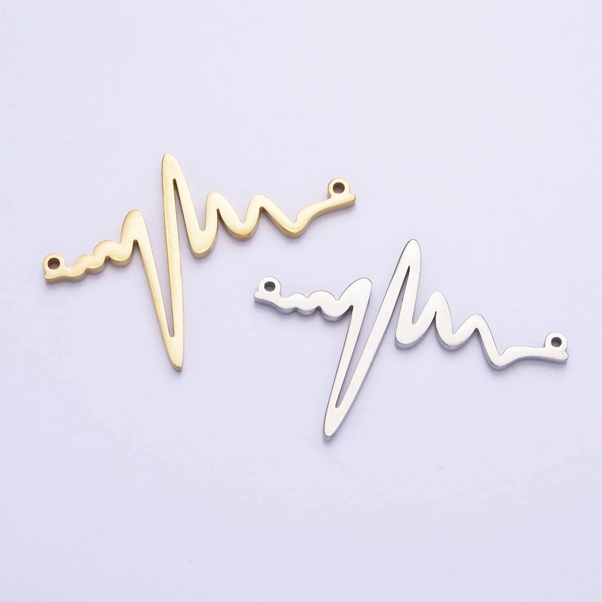 Stainless Steel Heartbeat Line Frequency Electrocardiogram Minimalist Connector in Silver & Gold | P-894