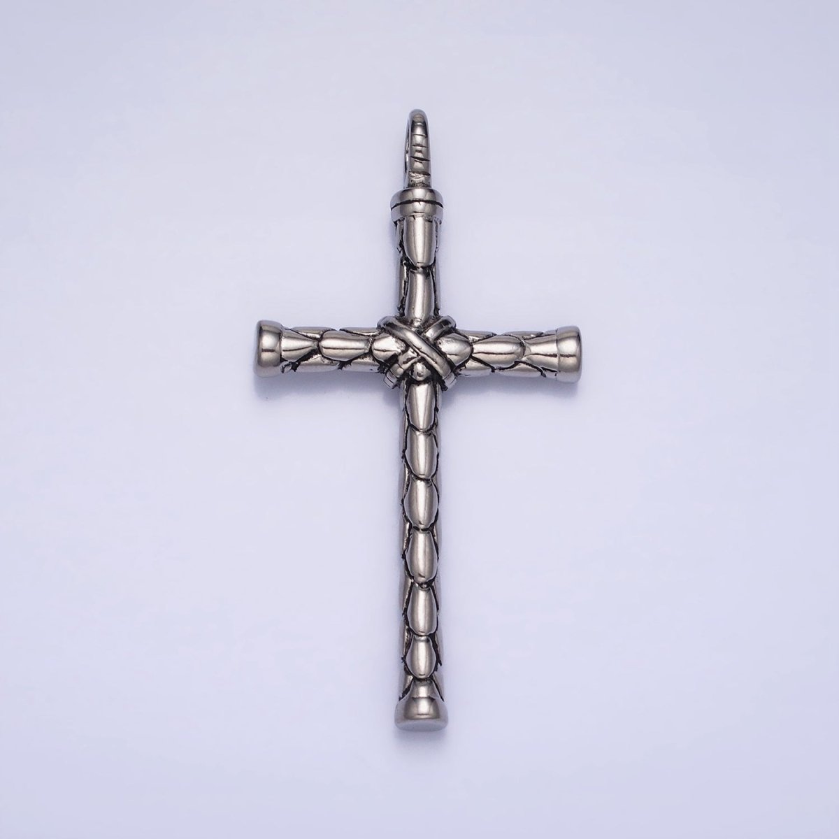 Stainless Steel Hexagon-Engraved Tied Religious Latin Cross Pendant in Gold & Silver P-1143