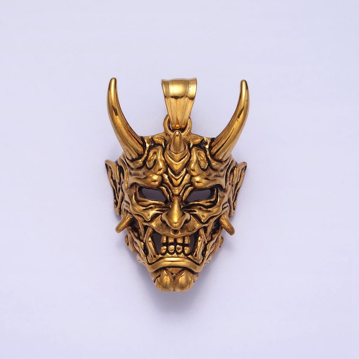 Stainless Steel Horned Monster Mask Men's Pendant in Silver & Gold | P-1133