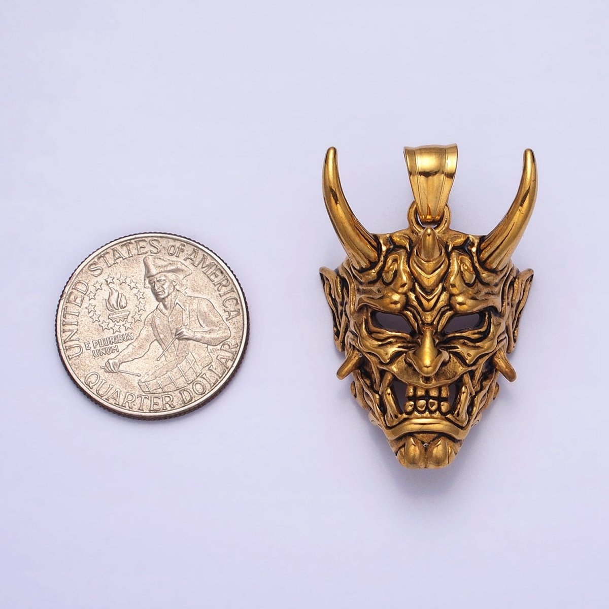 Stainless Steel Horned Monster Mask Men's Pendant in Silver & Gold | P-1133