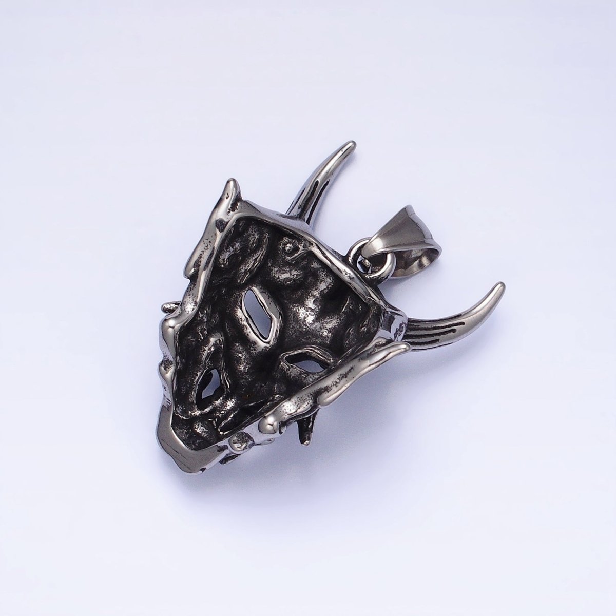 Stainless Steel Horned Monster Mask Men's Pendant in Silver & Gold | P-1133